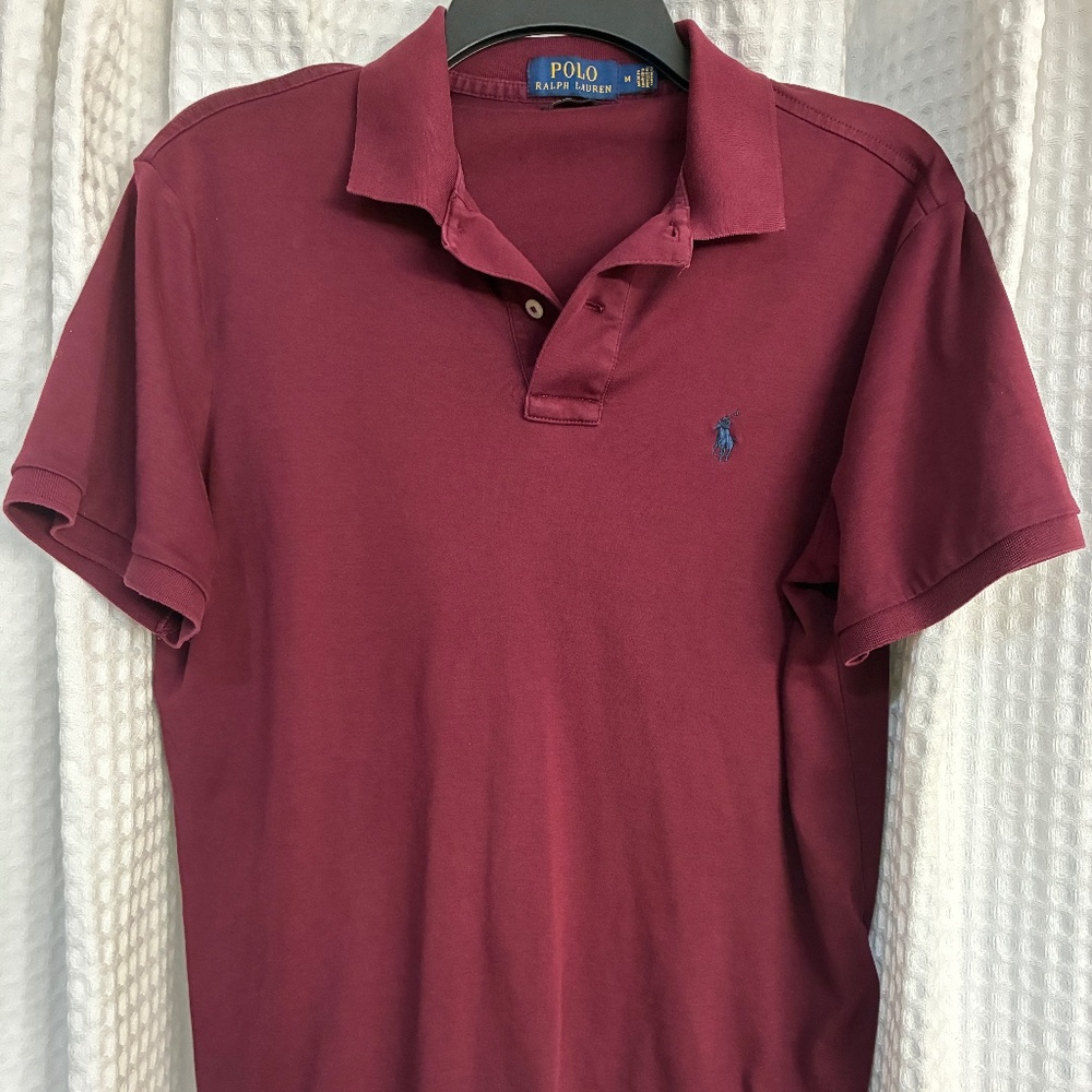 Men's Maroon Polo Ralph Lauren Pima Soft Touch Collared Shirt Size Medium
